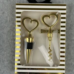 2pc Heart-Shaped Corkscrew Bottle Opener & Stopper Set for‎ Wine Wedding Gift
